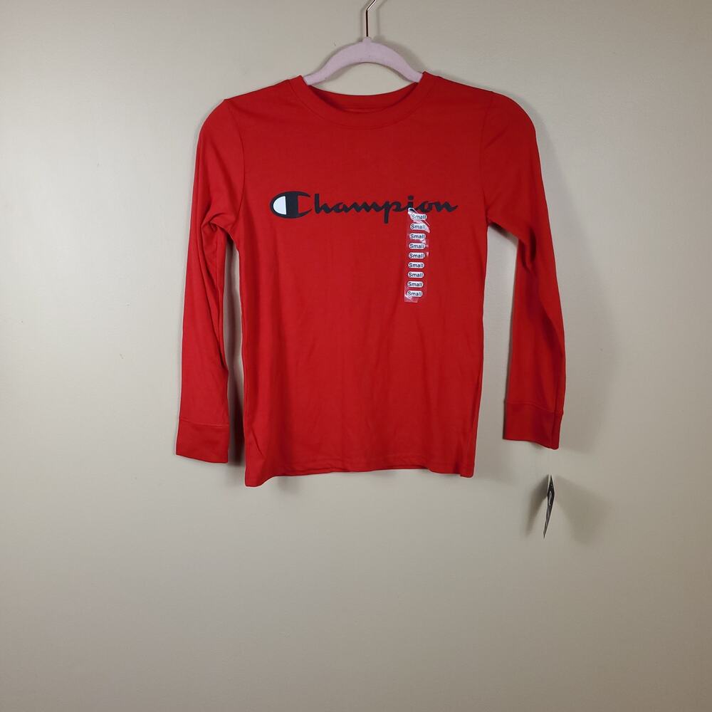 Champion Red Long Sleeve Script Logo Tee Size S